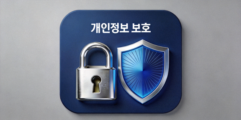 개인정보 보호를 상징하는 자물쇠와 실드 아이콘이 있는 개념 이미지